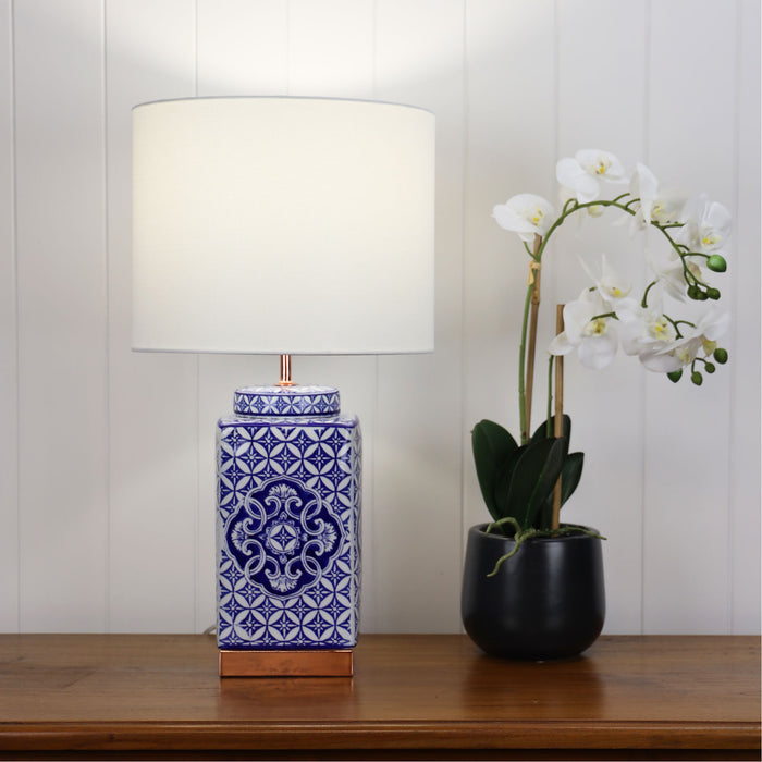 Xian Blue Patterned Ceramic Table Lamp