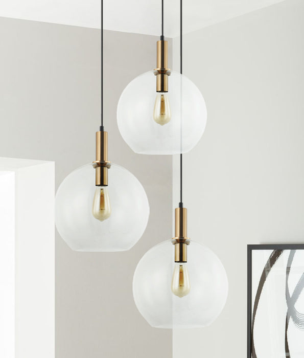 PATERA Interior Glass with Extended Bronze Highlight Pendant Light- Clear