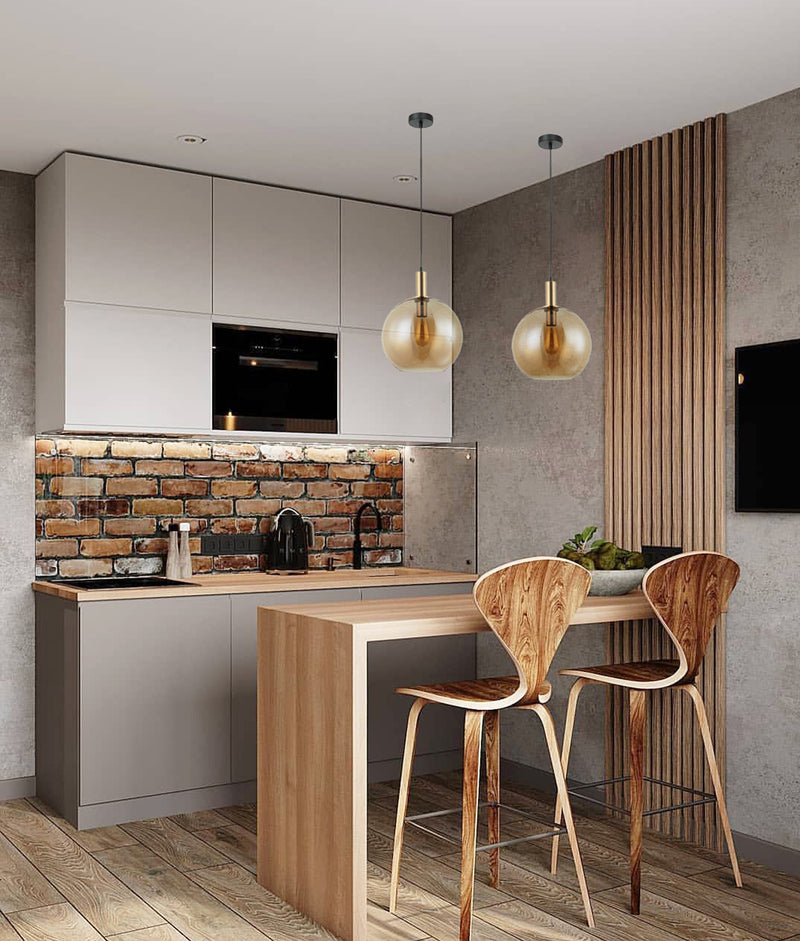 PATERA Interior Glass with Extended Bronze Highlight Pendant Light- Amber