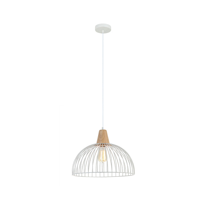 STRAND Iron and Wood Dome Cage Pendant Light