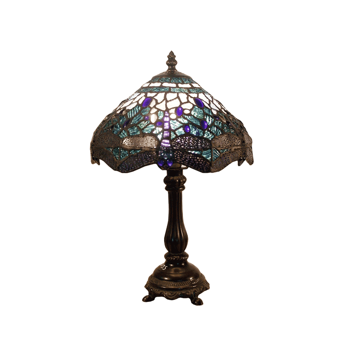 Rose and Dragonfly Tiffany Table Lamp Blue