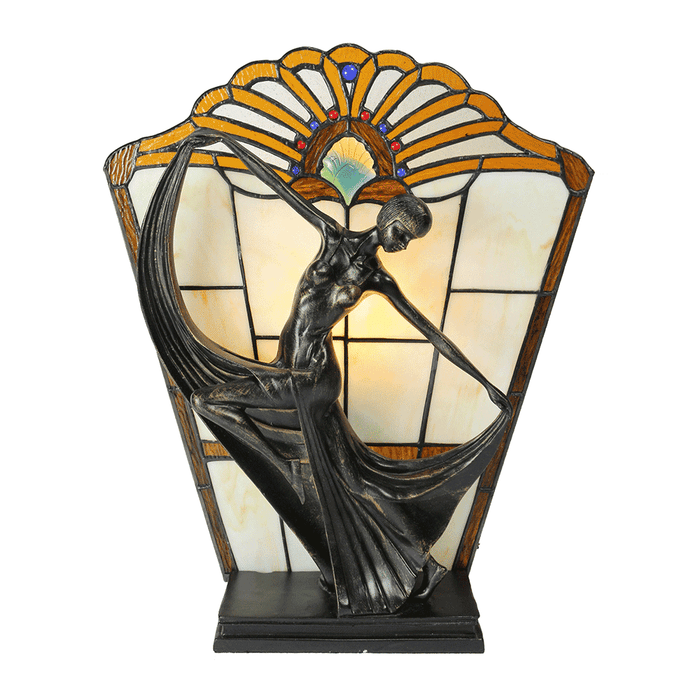 Leadlight Art Deco Table Lamp Orange