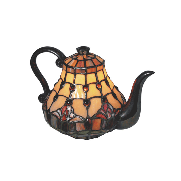 Red Tulip Teapot Leadlight Tiffany Table Lamp —