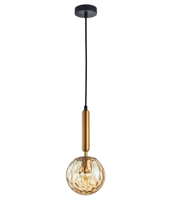 TRATTINO1 Interior Bronze Amber Spherical Glass Brass Highlight Pendant Light- 1 lit