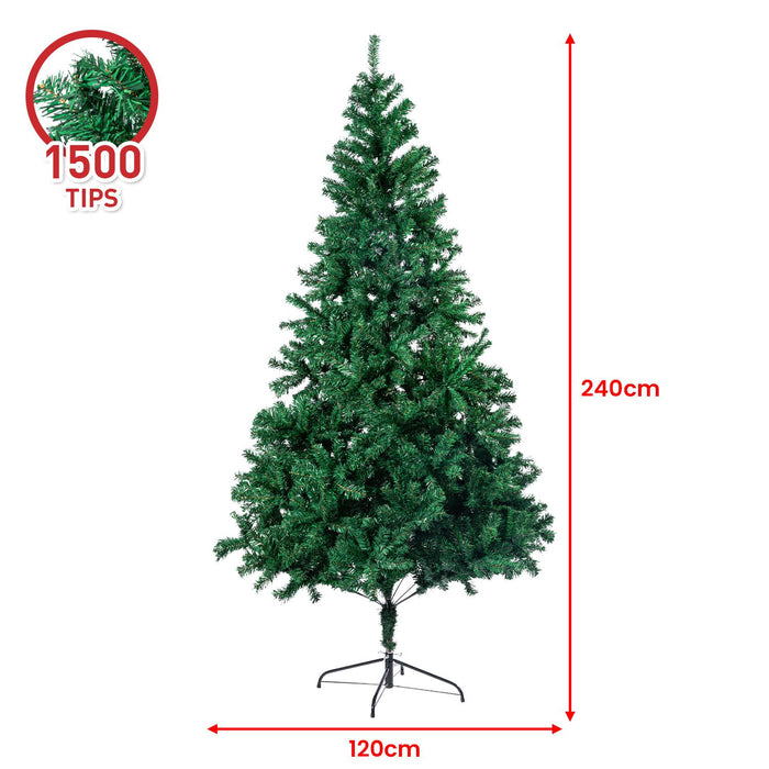 Green Christmas Tree 2.4m Xmas Decor Decorations - 1500 Tips