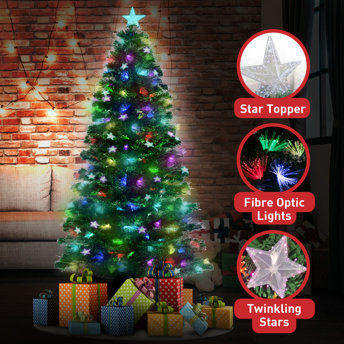 1.8m Enchanted Pre Lit Fibre Optic Christmas Tree Stars Xmas Decor