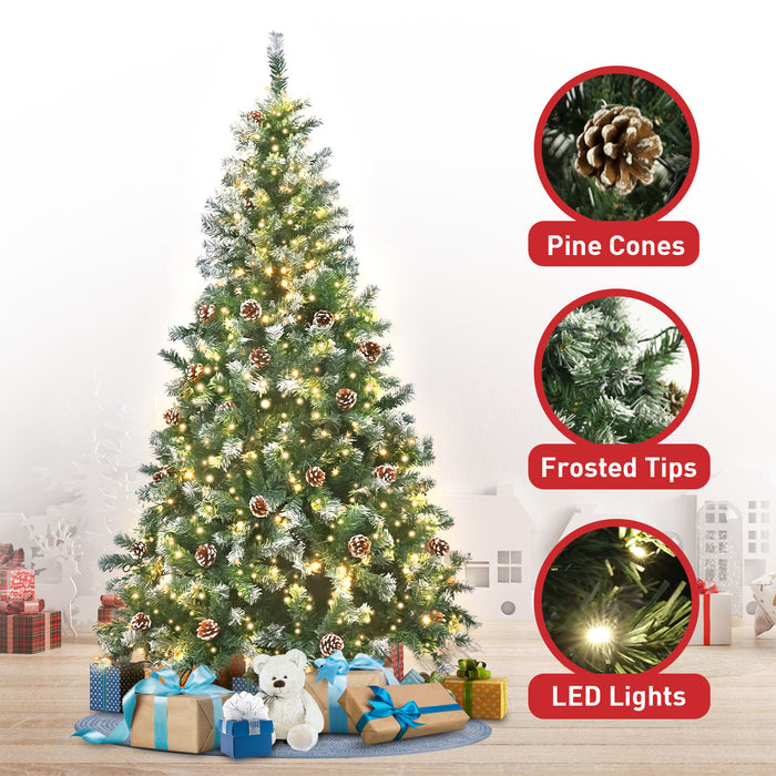 2m Pre Lit LED Christmas Tree Decor with Pine Cones Xmas Decorations