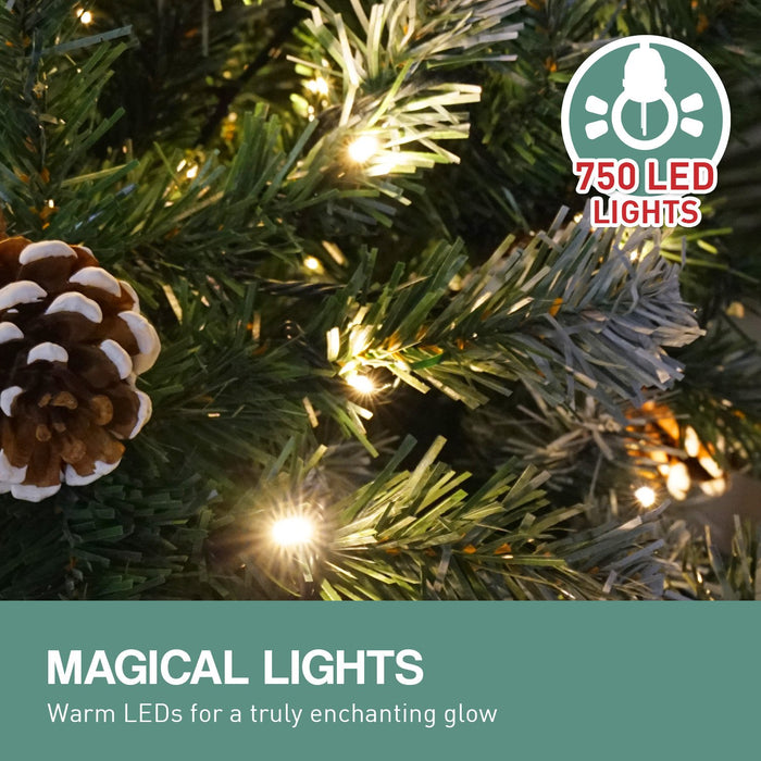 2.7m Pre Lit LED Christmas Tree Decor with Pine Cones Xmas Decorations
