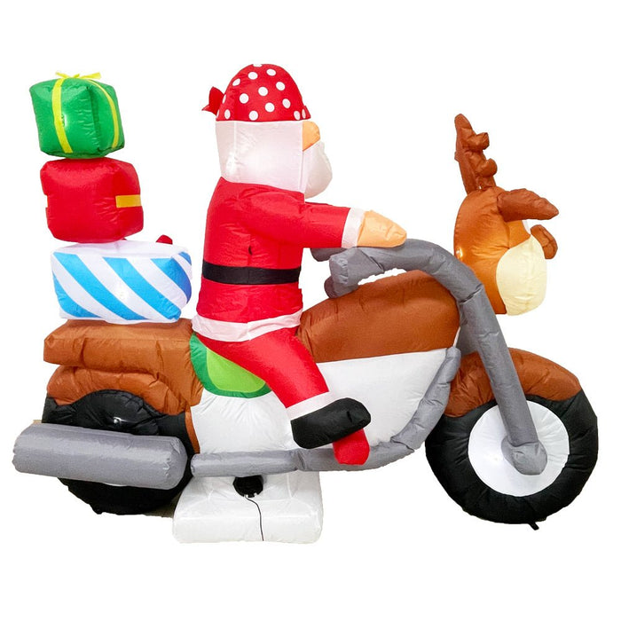 Christmas Lights Elk Motorcycle Gift Xmas Inflatable Santa 2.1m Long