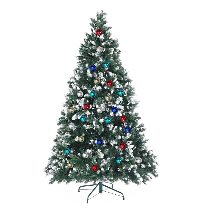 Home Ready 7Ft 210cm 1290 tips Green Snowy Christmas Tree Xmas Pine Cones  + Bauble Balls