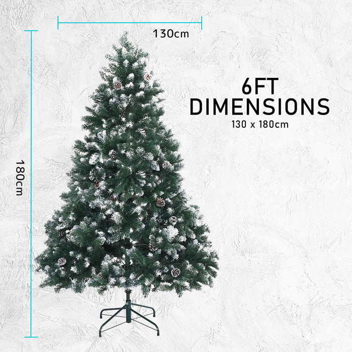Home Ready 6Ft 180cm 930 tips Green Snowy Christmas Tree Xmas Pine Cones