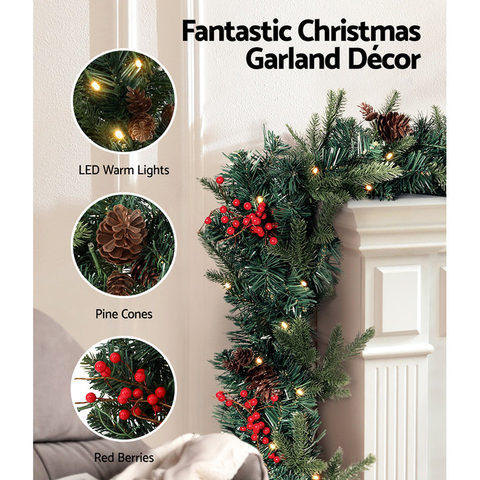2.4M Christmas Garland with Ornament Warm Lights Xmas Tree Decor