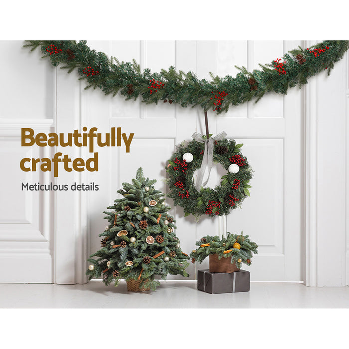 2.4M Christmas Garland with Ornament Warm Lights Xmas Tree Decor