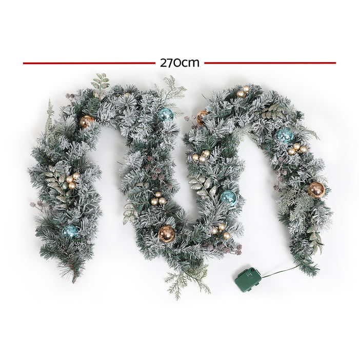 2.7M Pre-Lit Christmas Garland with Ornament Light Xmas Tree Decor
