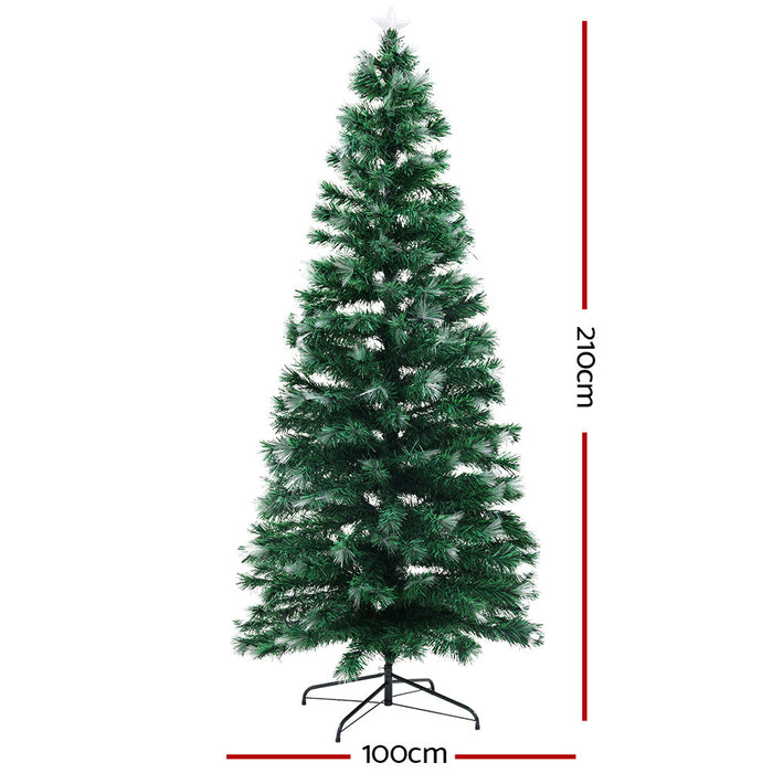 Jingle Jollys Christmas Tree 2.1M 7FT LED Xmas Multi Colour Lights Optic Fibre RB