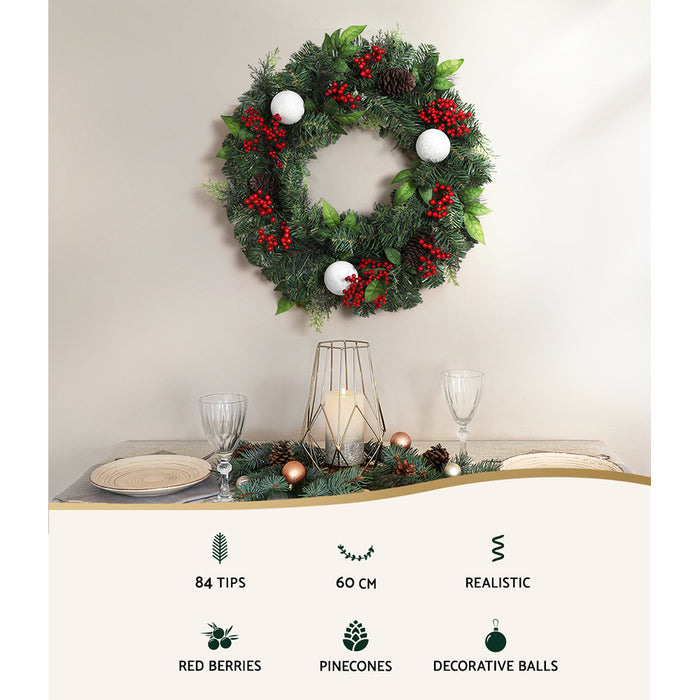 2FT 60CM Christmas Wreath with Decor Xmas Tree Decoration