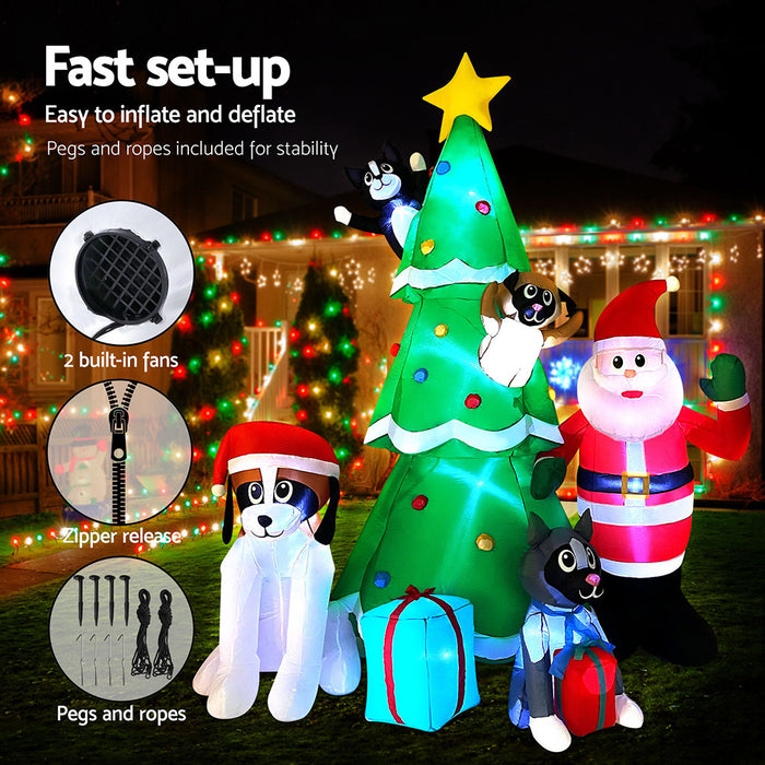 Jingle Jollys 3M Inflatable Christmas Tree Santa Lights Outdoor Decorations
