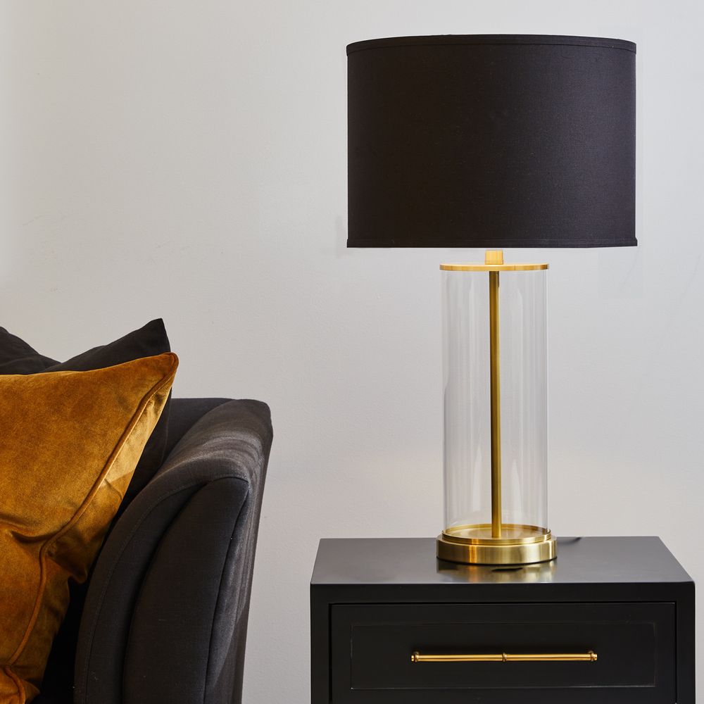 Left Bank Table Lamp - Brass w Black Shade