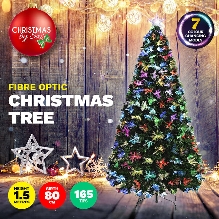 1.5m Fibre Optic Christmas Tree 165 Tips Multicolour Lights & Star