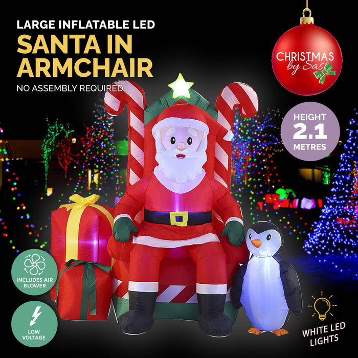 2.1m Santa In His Armchair Self Inflating LED Lighting
