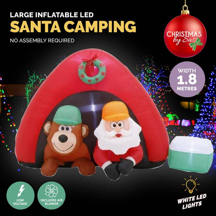 1.8m Santa & Bear Camping Built-In Blower LED Lighting