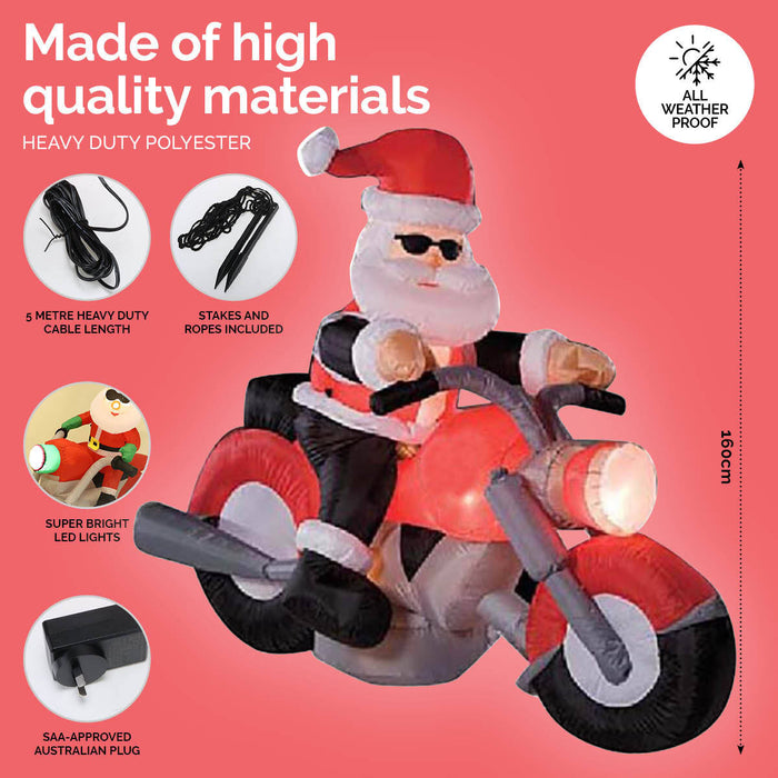 1.6m Santa & Motorbike Built-In Blower Bright LED Lighting