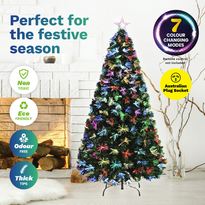 1.5m Fibre Optic Christmas Tree 165 Tips Multicolour Lights & Star