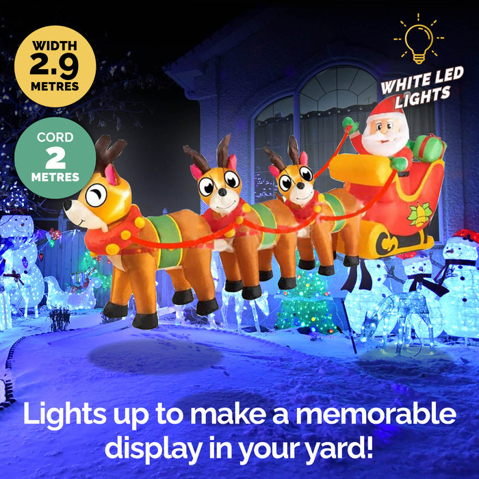 2.9m Santa Reindeers & Sleigh Built-In Blower LED Lighting