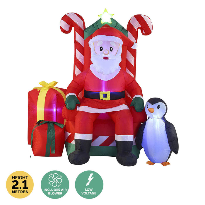 2.1m Santa In His Armchair Self Inflating LED Lighting
