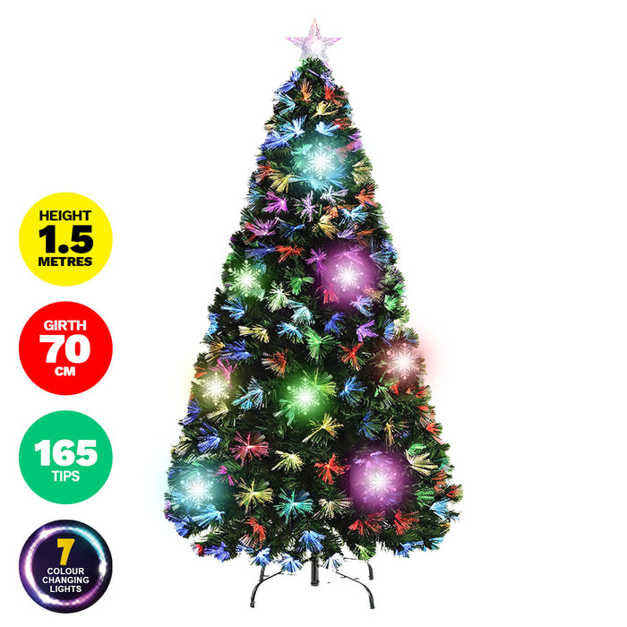 1.5m Fibre Optic/LED Christmas Tree 165 Tips Multicolour Star & Ornaments
